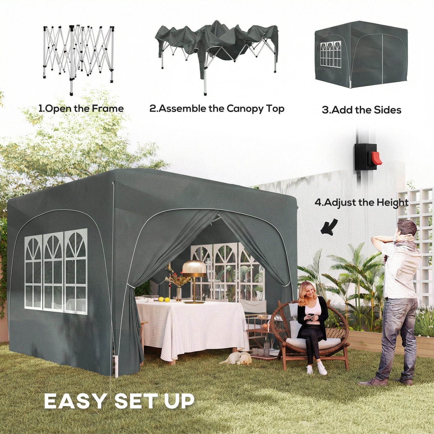 3 x 3(m) UPF50+ Pop Up Gazebo with Sides and Carry Bag, Dark Grey