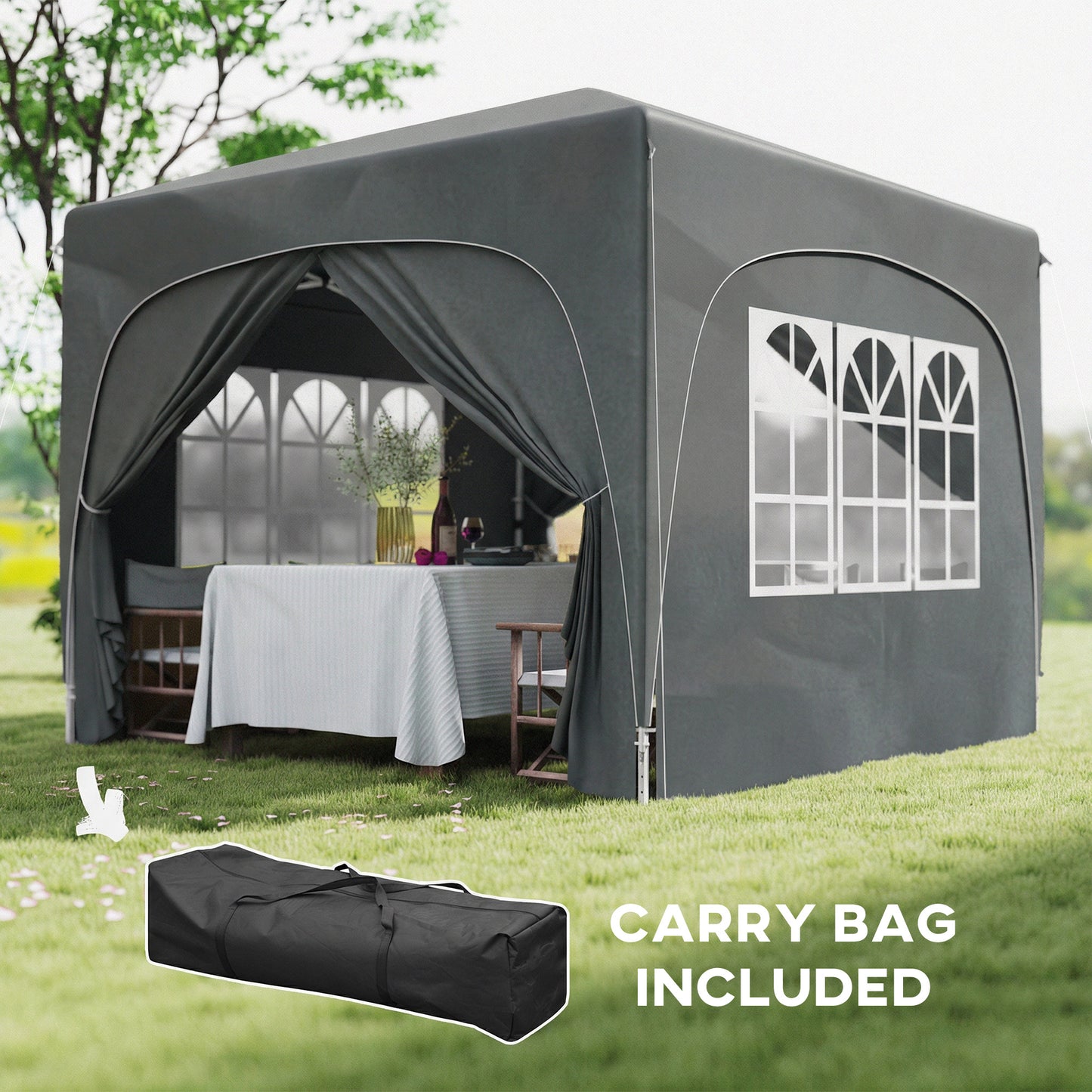 3 x 3(m) UPF50+ Pop Up Gazebo with Sides and Carry Bag, Dark Grey