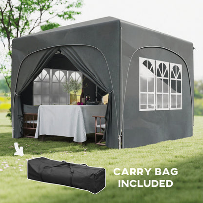 3 x 3(m) UPF50+ Pop Up Gazebo with Sides and Carry Bag, Dark Grey