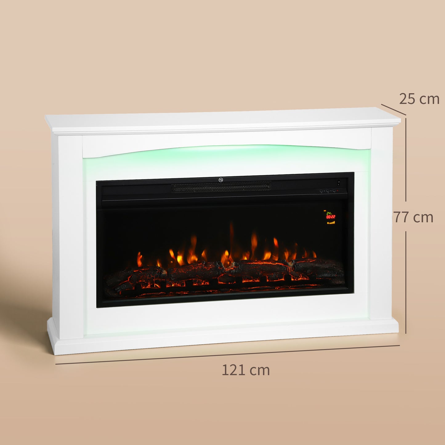 1000W/2000W Inset Electric Mantel & Fire Reach up to 30 m², White