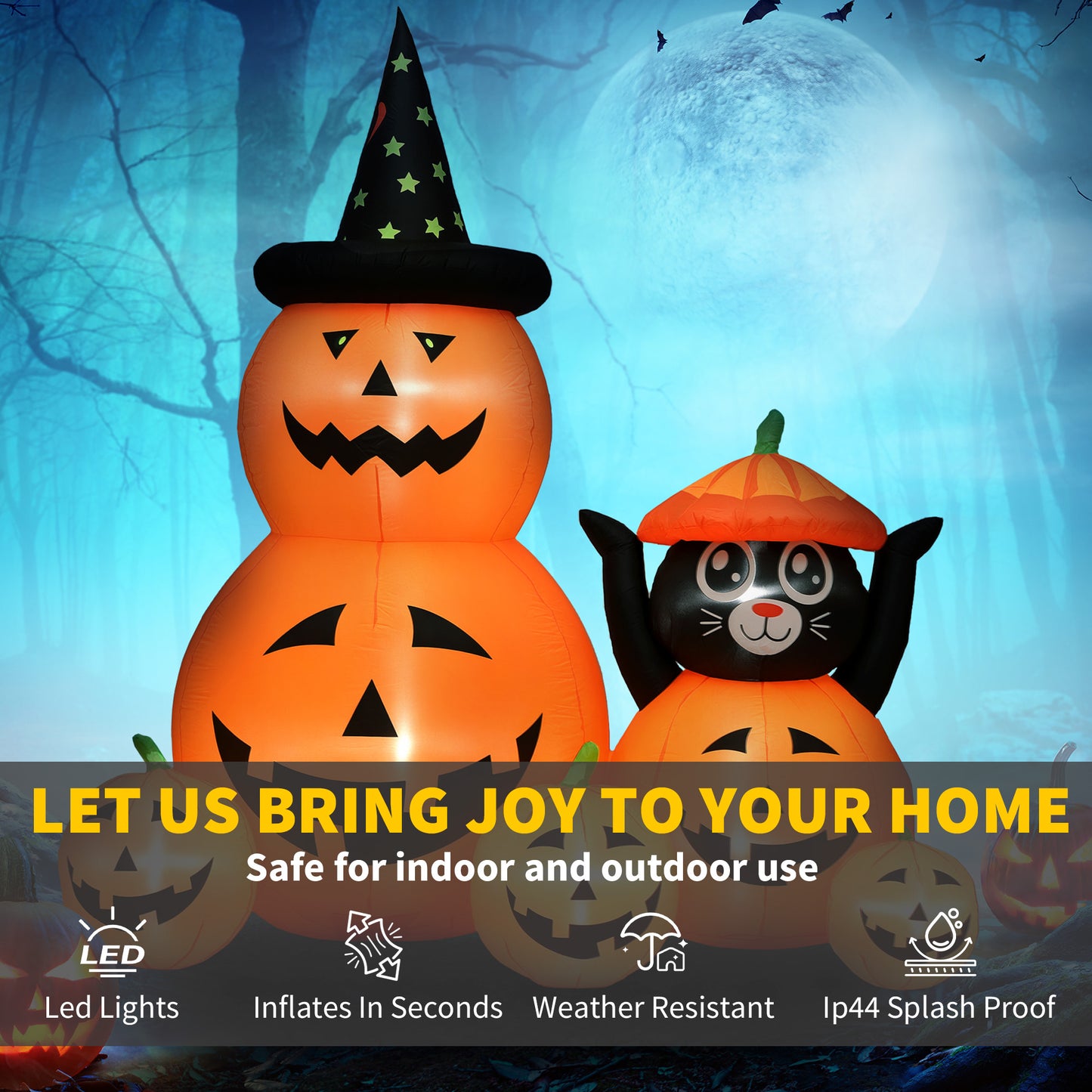 Pumpkin and Cat with LED Lights, Halloween Inflatables Decoration