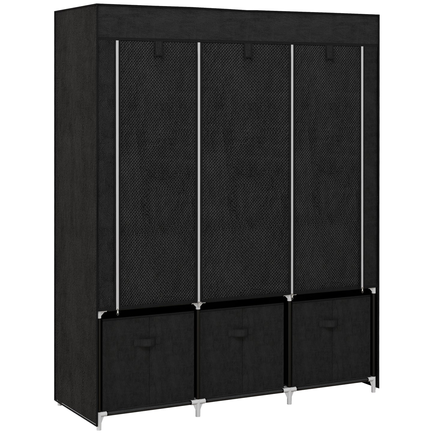 Portable Fabric Wardrobe with 5 Shelves and 3 Fabric Drawers, Black
