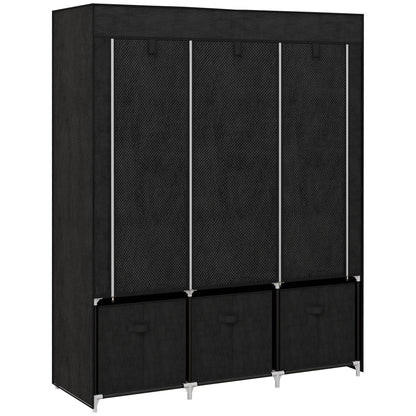 Portable Fabric Wardrobe with 5 Shelves and 3 Fabric Drawers, Black