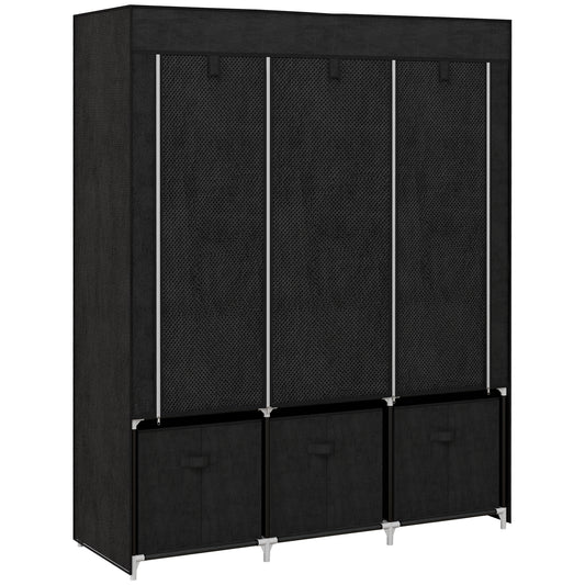 Portable Fabric Wardrobe with 5 Shelves and 3 Fabric Drawers, Black