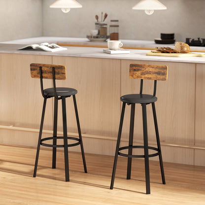 Barstools Set of 2 with Padded Seat Backrest Rustic Brown Black