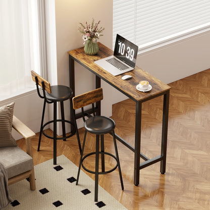 Barstools Set of 2 with Padded Seat Backrest Rustic Brown Black