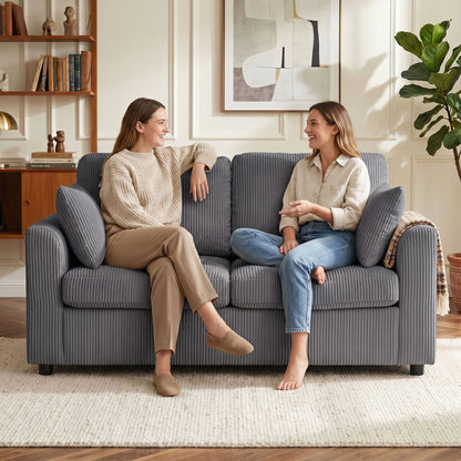 2 Seater Sofa, Corduroy Small Couch with Spring Cushion, Dark Grey