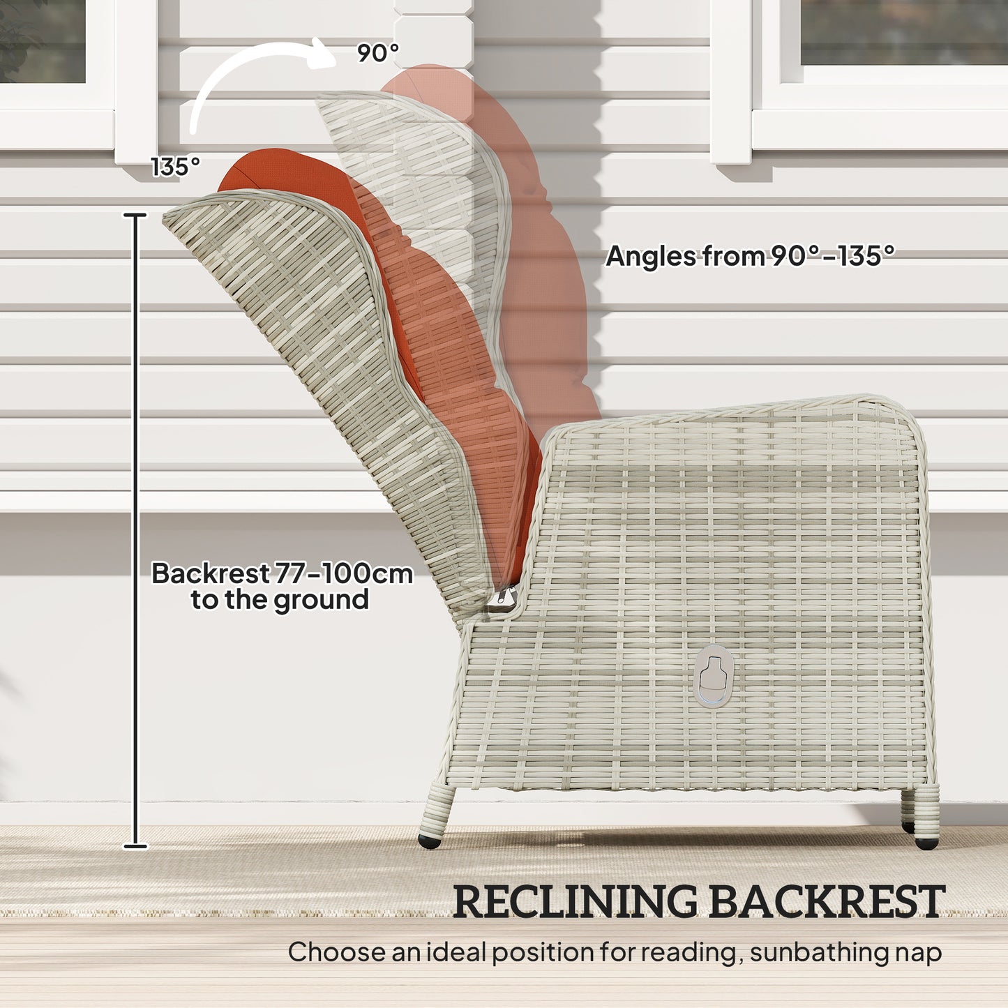 5 Piece Garden Furniture Set, Rattan Reclining Garden Chair Set of 2 with Footstool and Cushion , Orange