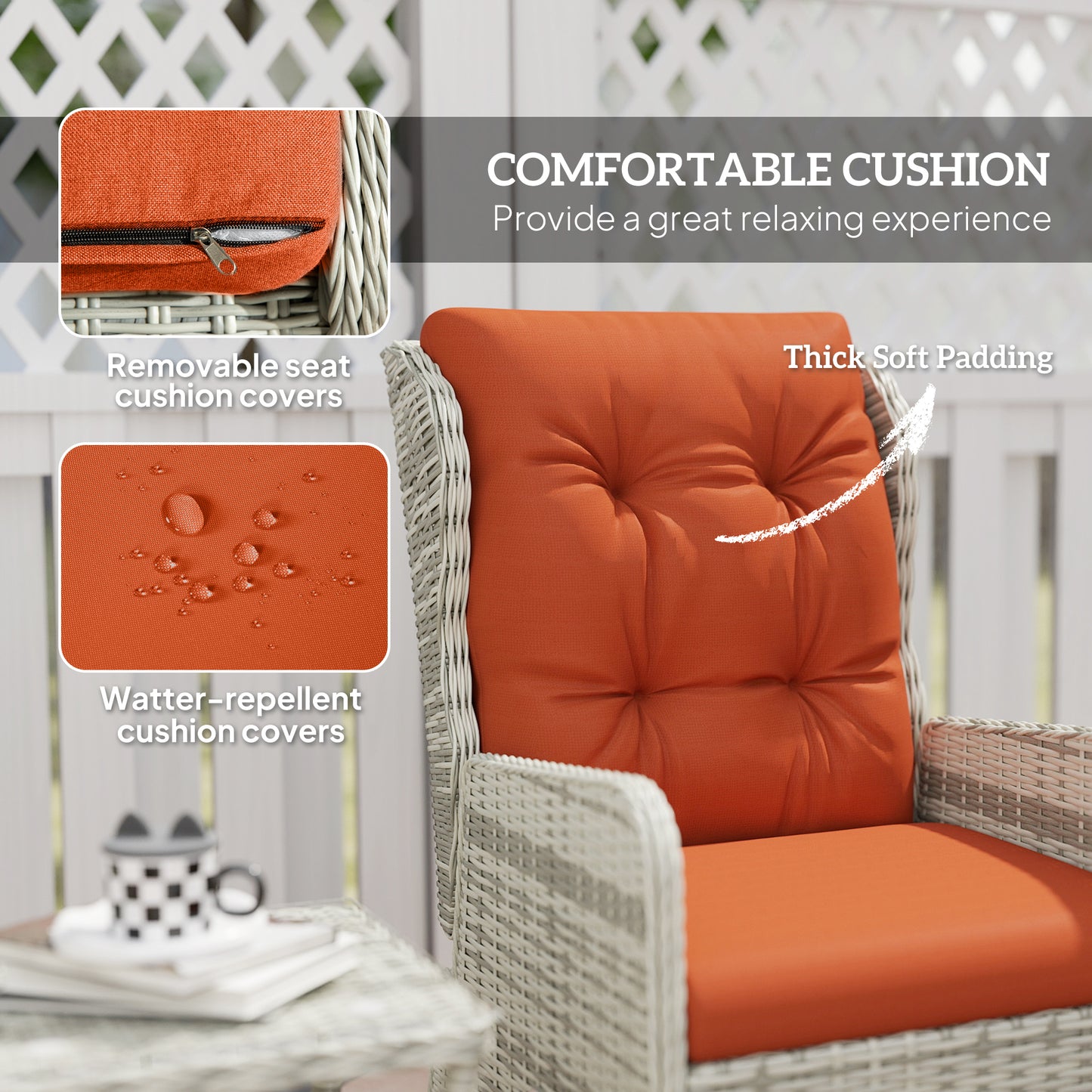 5 Piece Garden Furniture Set, Rattan Reclining Garden Chair Set of 2 with Footstool and Cushion , Orange