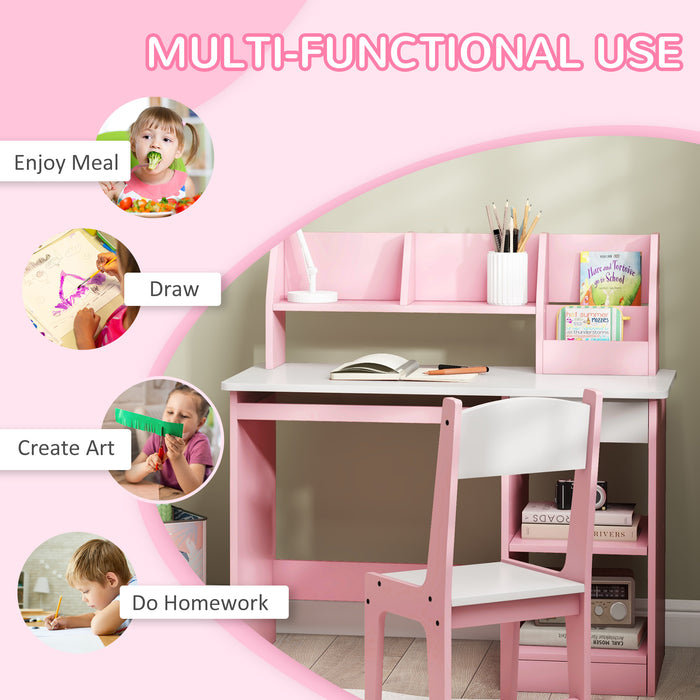 Kids Desk and Chair Set with Storage for 5-8 Years, Pink