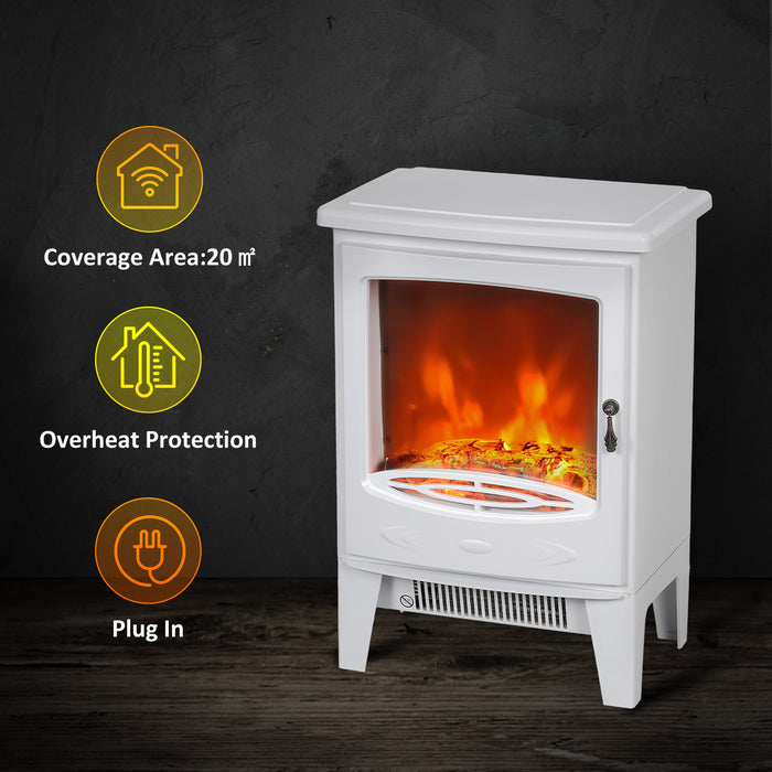 Electric Fireplace Freestanding w/Realistic Flame Effect, White