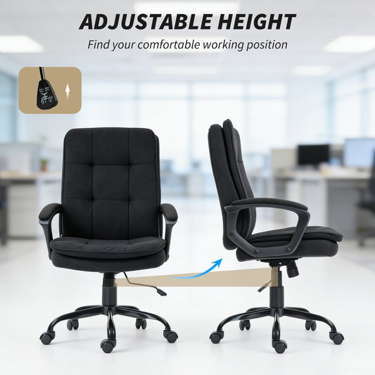Executive Office Chair, Fabric Computer Desk Chair with Dual-Layer Padding, Adjustable Height, Armrests, Tilt Function, Swivel Wheels for Home Office, Study, Black