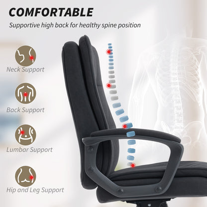 Executive Office Chair, Fabric Computer Desk Chair with Dual-Layer Padding, Adjustable Height, Armrests, Tilt Function, Swivel Wheels for Home Office, Study, Black