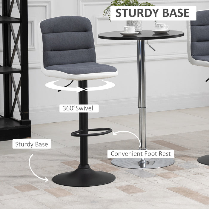 Bar stool Set of 2 Armless Adjustable Height Upholstered Bar Chair with Swivel Seat, Grey