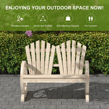 2 Seater Garden Bench w/ Wheel-Shaped Armrests Natural Wood