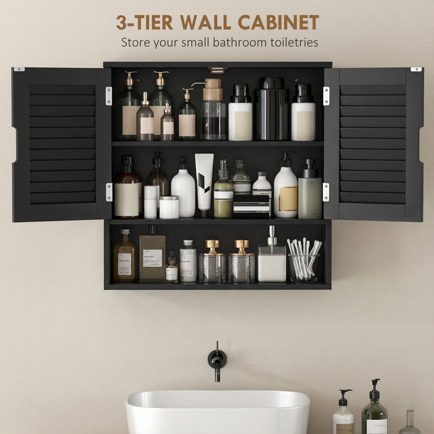 Bathroom Cabinet, Wall Mounted Cabinet with Adjustable Shelves, Black