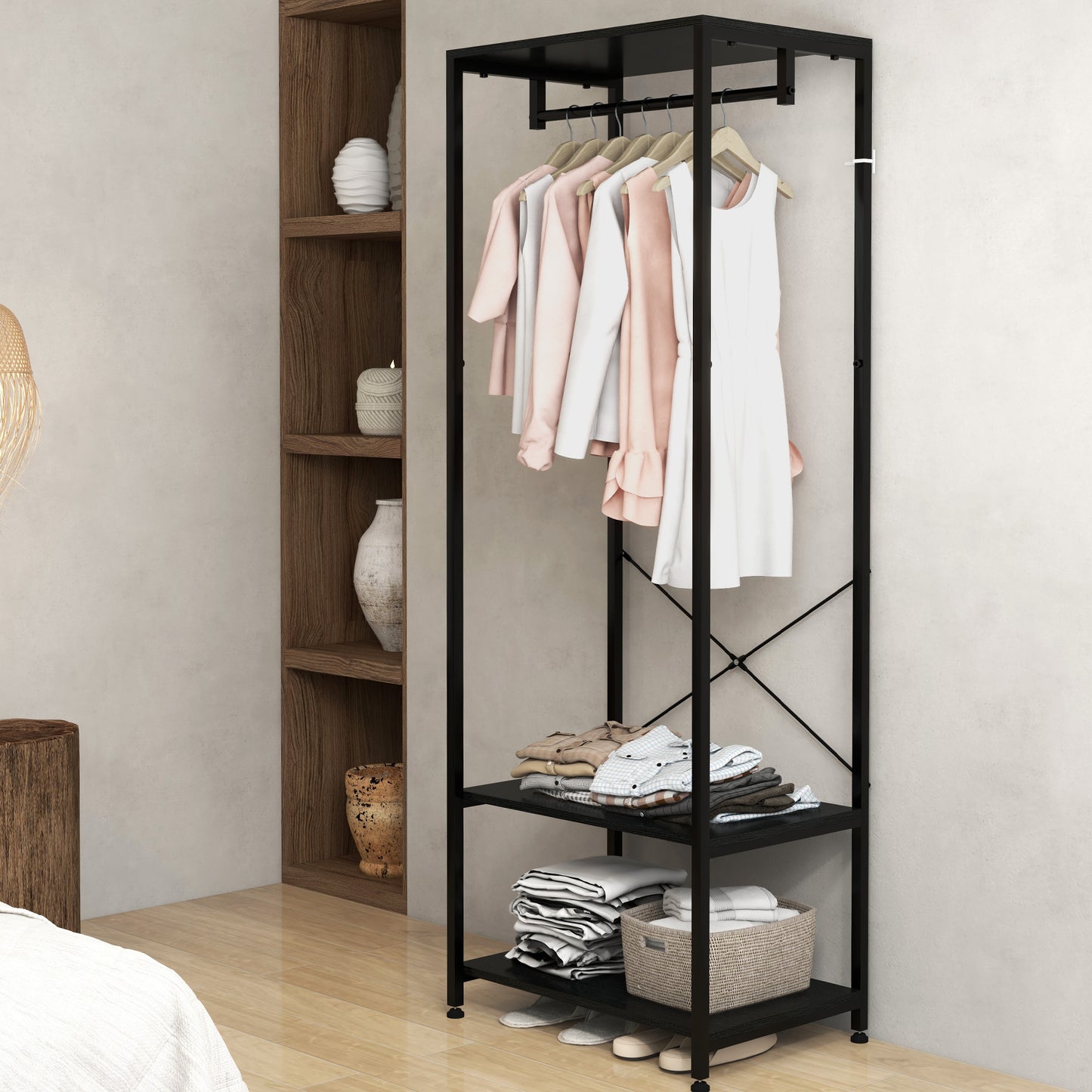 Coat Rack, 2-in-1 Clothes Stand with Shoe Storage for Hallway, Black