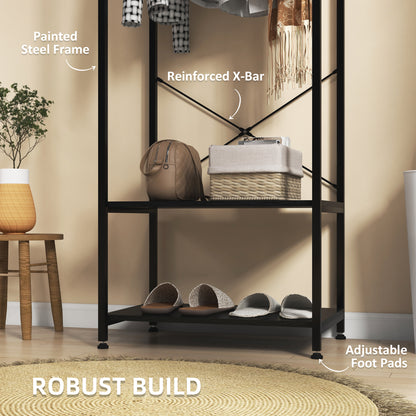 Coat Rack, 2-in-1 Clothes Stand with Shoe Storage for Hallway, Black