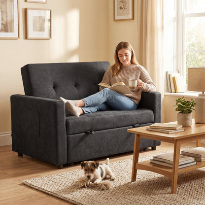 2 Seater Sofa Bed Convertible Bed Settee with Pillows, Black