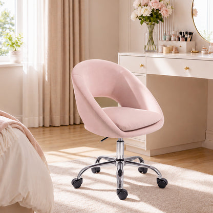 Velvet Desk Chair with Height-Adjustable, Wheels, Pink