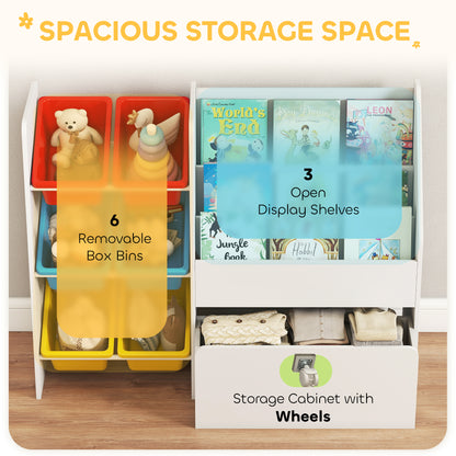 Toy Storage Unit, Childrens Bookcase with 6 Bins, Multicoloured
