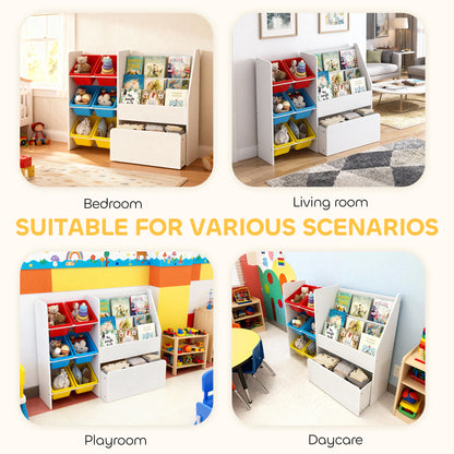 Toy Storage Unit, Childrens Bookcase with 6 Bins, Multicoloured