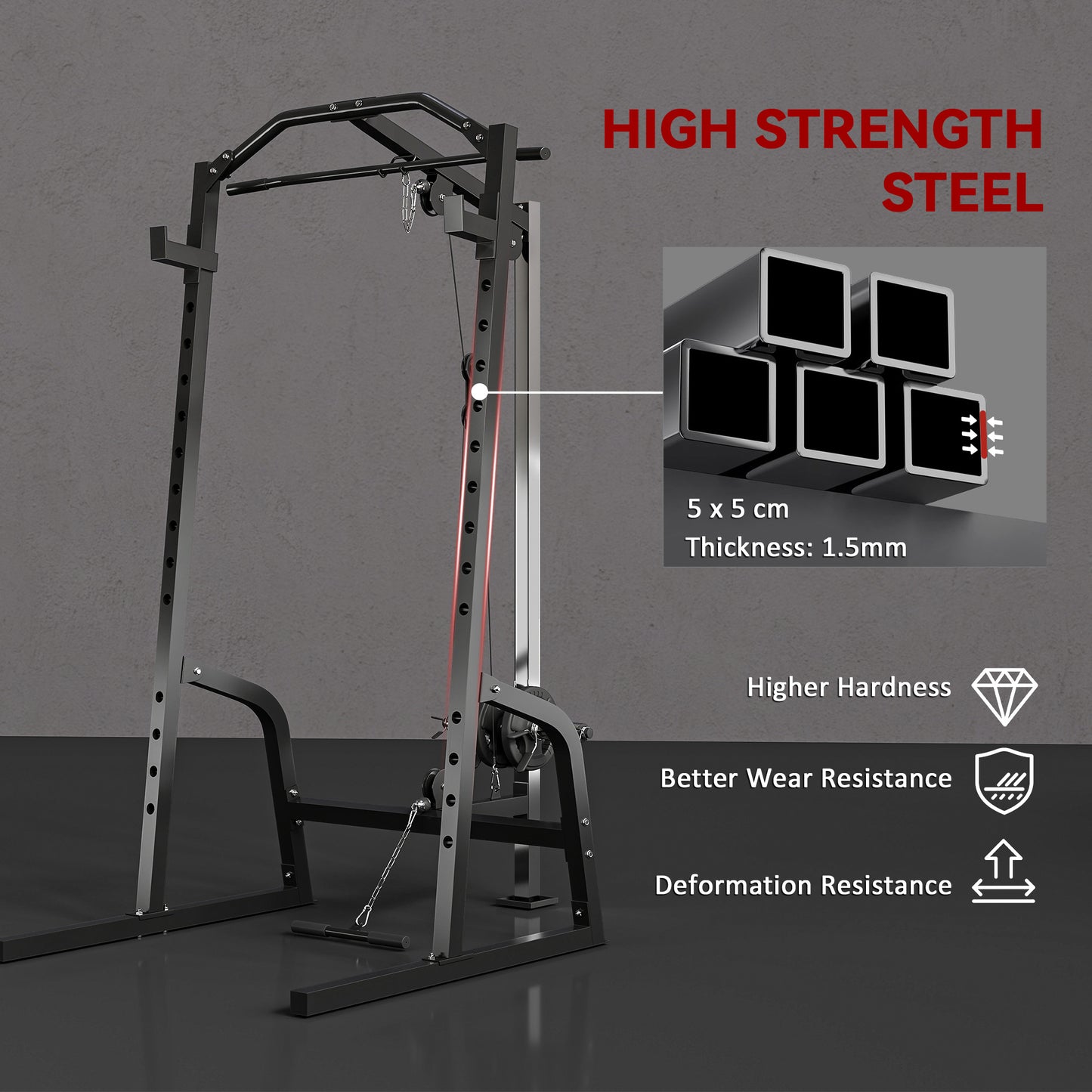 Cable Crossover Machine with Pulley System, Squat Rack