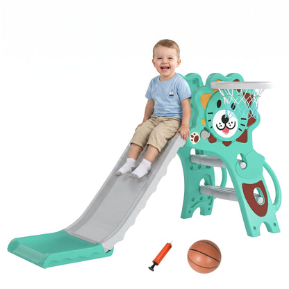 3 in 1 Kids Slide for Indoor with Basketball Hoop - Blue