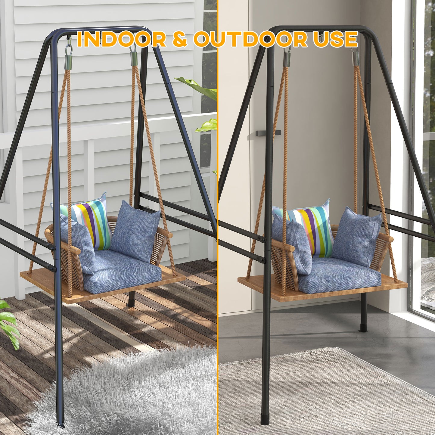 Hammock Chair Stand Metal Frame Hammock Stand Only, Black