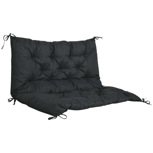 2 Seater Bench Cushion, Garden Chair Cushion with Back and Ties for Indoor and Outdoor Use, 98 x 100 cm, Black