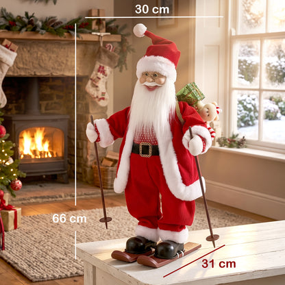 2ft Christmas Singing Skiing Santa Claus with Ski Board Sack