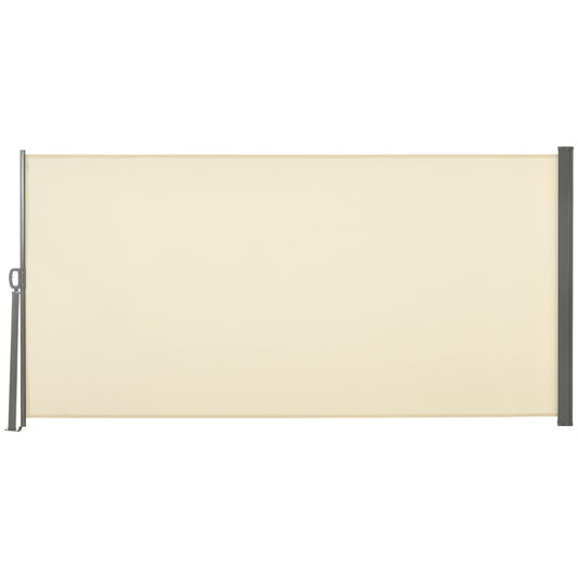 Retractable Sun Side Awning Screen Fence Patio Garden Wall Balcony Screening Panel Outdoor Blind Privacy Divider (3x1.6M, Cream White)