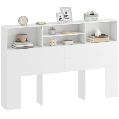 King Size Headboard with Storage and 4 Open Compartments, White