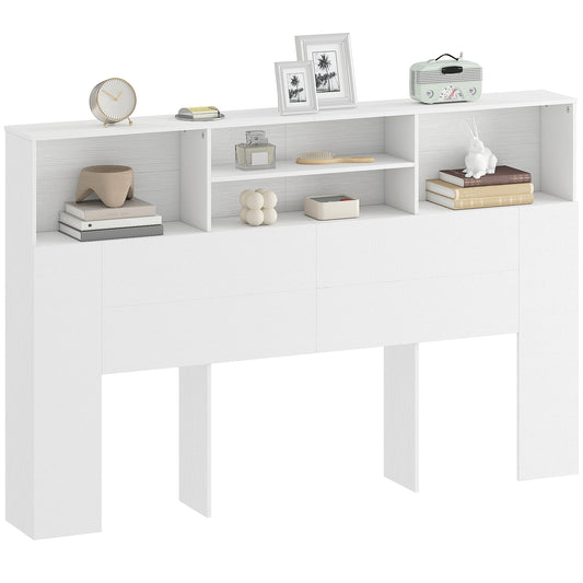 King Size Headboard with Storage and 4 Open Compartments, White