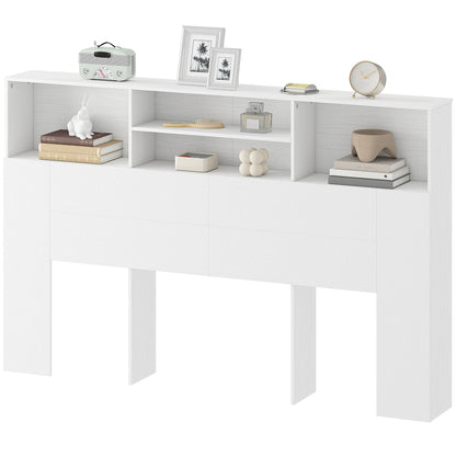 King Size Headboard with Storage and 4 Open Compartments, White