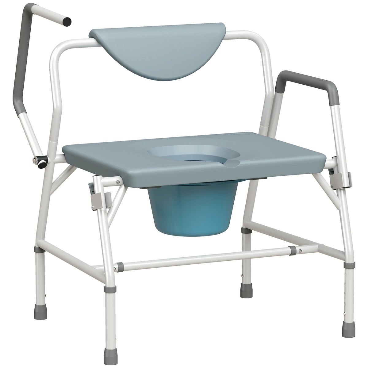 3-in-1 Height-Adjustable Bedside Commode with Flip-Up Arms - White & Grey