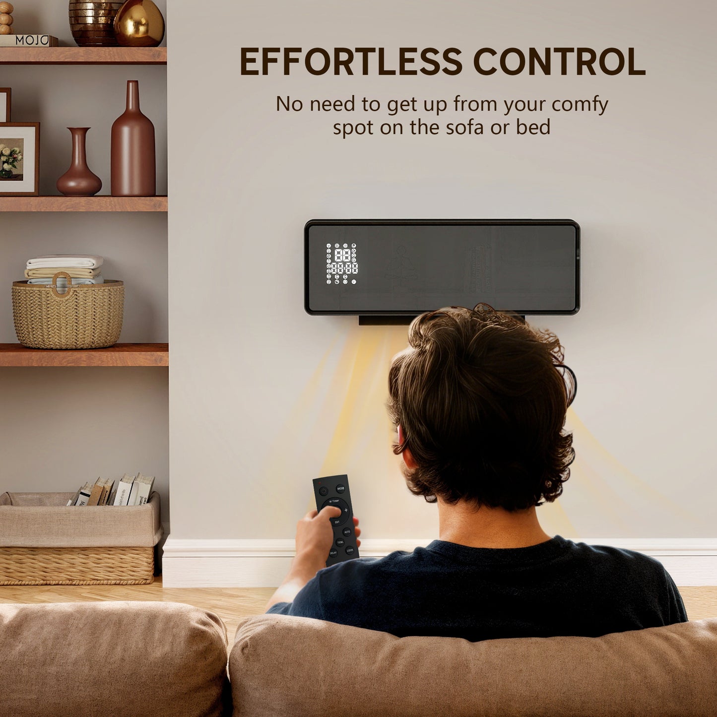 2000W Ceramic Electric Heater with Fan, Wall Mounted, Black