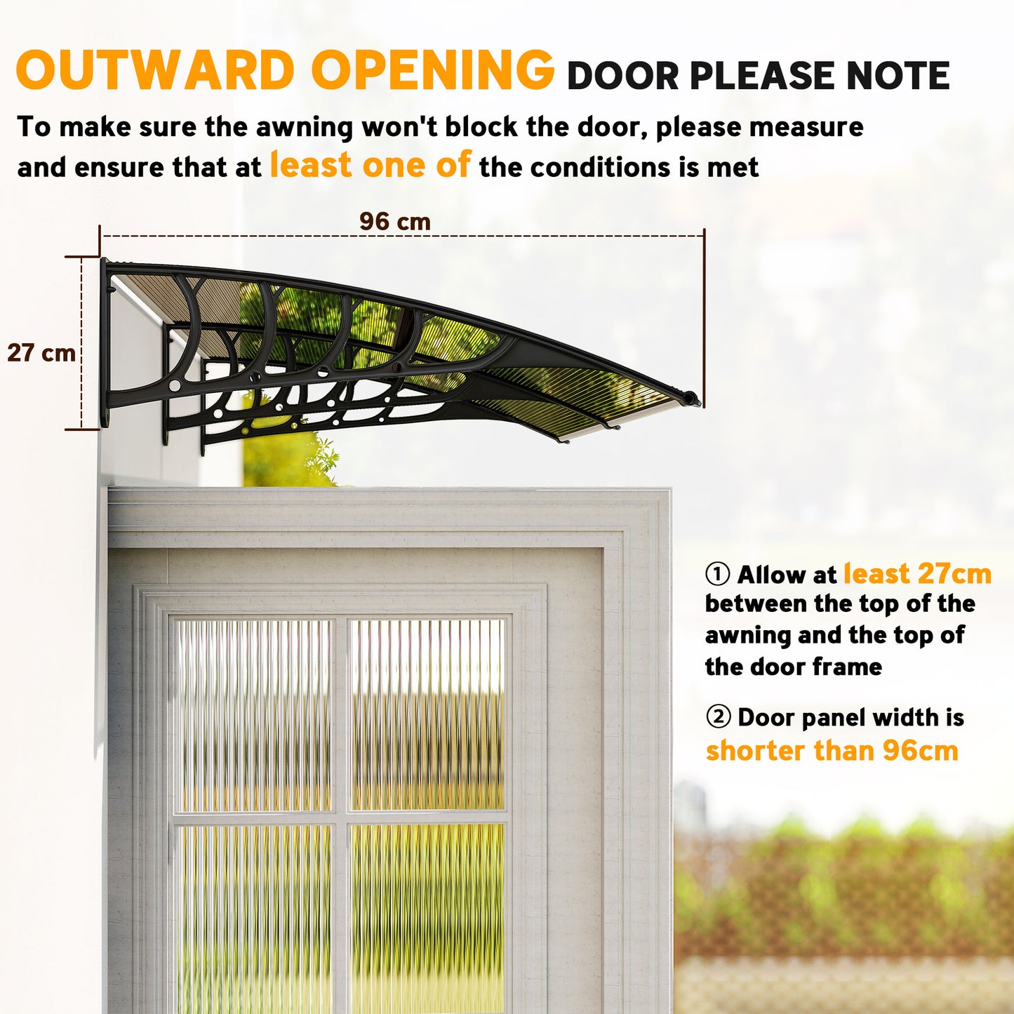 Door Canopy Outdoor Awning Rain Shelter for Window Porch, Brown