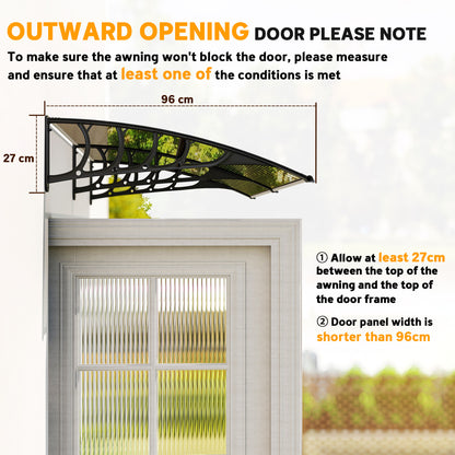 Door Canopy Outdoor Awning Rain Shelter for Window Porch, Brown