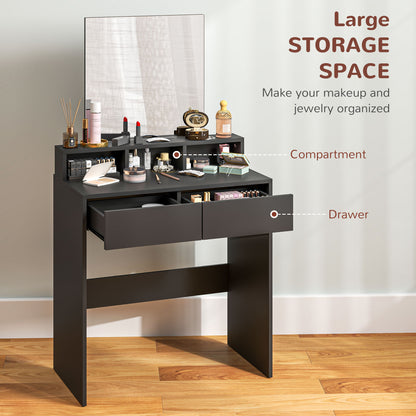 Dressing Table with Mirror, Drawers, for Bedroom, Black