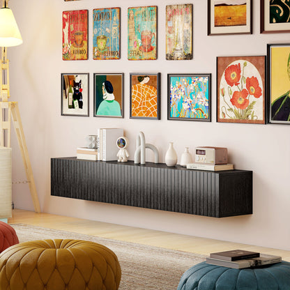 Wall Mount TV Stand Cabinet with Fluted Flip-Down Doors