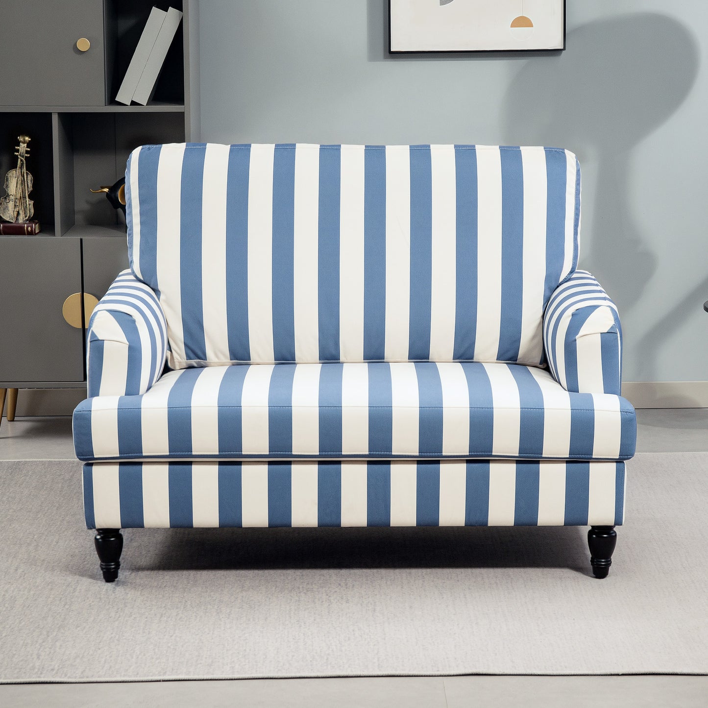 Cuddle Chair with Stripe, Armchair for Living Room, Blue and White