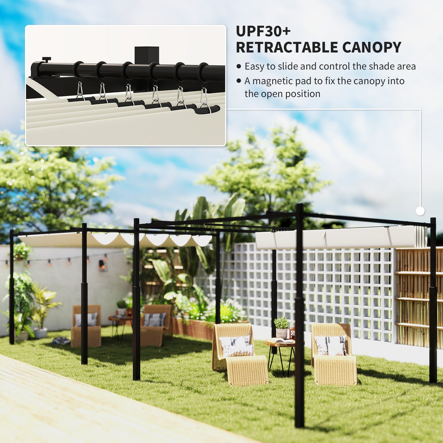 3 x 3(m) Pergola with Retractable Roof, 80mm Metal Column, White