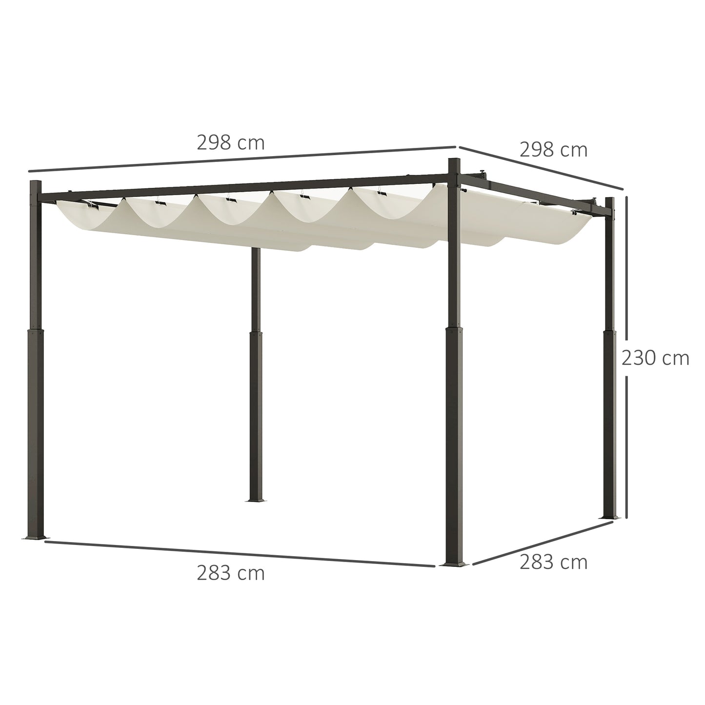 3 x 3(m) Pergola with Retractable Roof, 80mm Metal Column, White