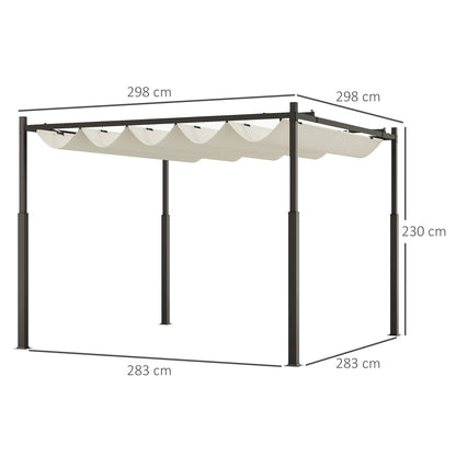 3 x 3(m) Pergola with Retractable Roof, 80mm Metal Column, White