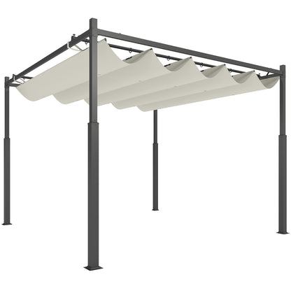 3 x 3(m) Pergola with Retractable Roof, 80mm Metal Column, White