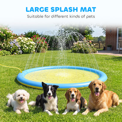 Dog Splash Pad, Pet Sprinkler Mat, Non-Slip Dog Paddling Pool, Foldable Outdoor Sprinkler and Splash Mat Water Play for Garden, Patio, Summer Fun, 170 cm, Yellow