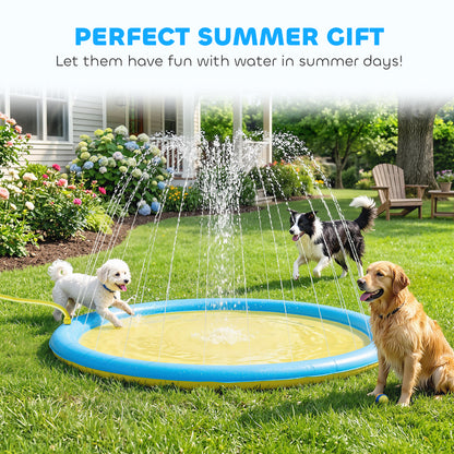 Dog Splash Pad, Pet Sprinkler Mat, Non-Slip Dog Paddling Pool, Foldable Outdoor Sprinkler and Splash Mat Water Play for Garden, Patio, Summer Fun, 170 cm, Yellow