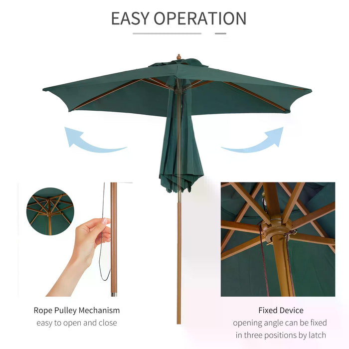 2.5m Wooden Garden Patio Parasol Umbrella-Green