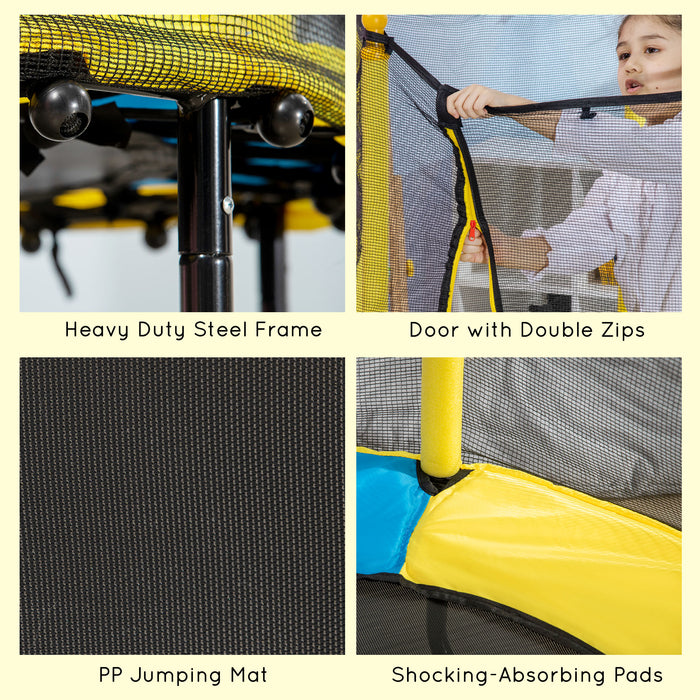 4.6FT / 55 Inch Kids Trampoline with Enclosure Safety Net Pads Indoor Trampolines for Child 3-10 Years Old, Yellow